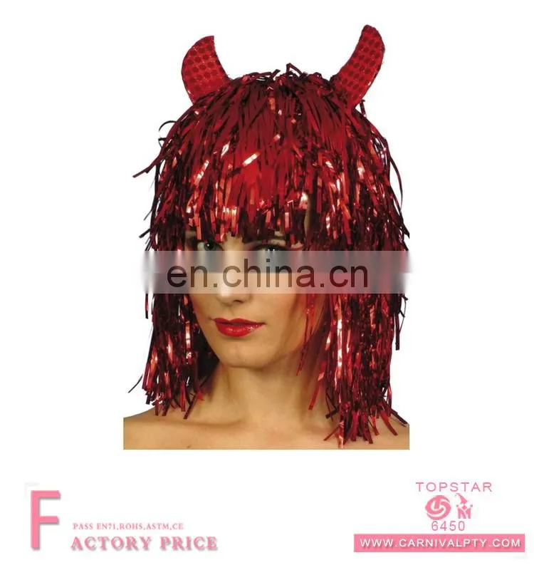 Women PVC material red human hair for halloween night party supplies