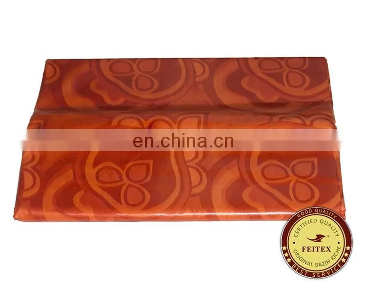 Wholesale African Clothing Garment Fabric 5 Yards/bag Orange Damask Fabric 100% Cotton Hand Made Guinea Brocade
