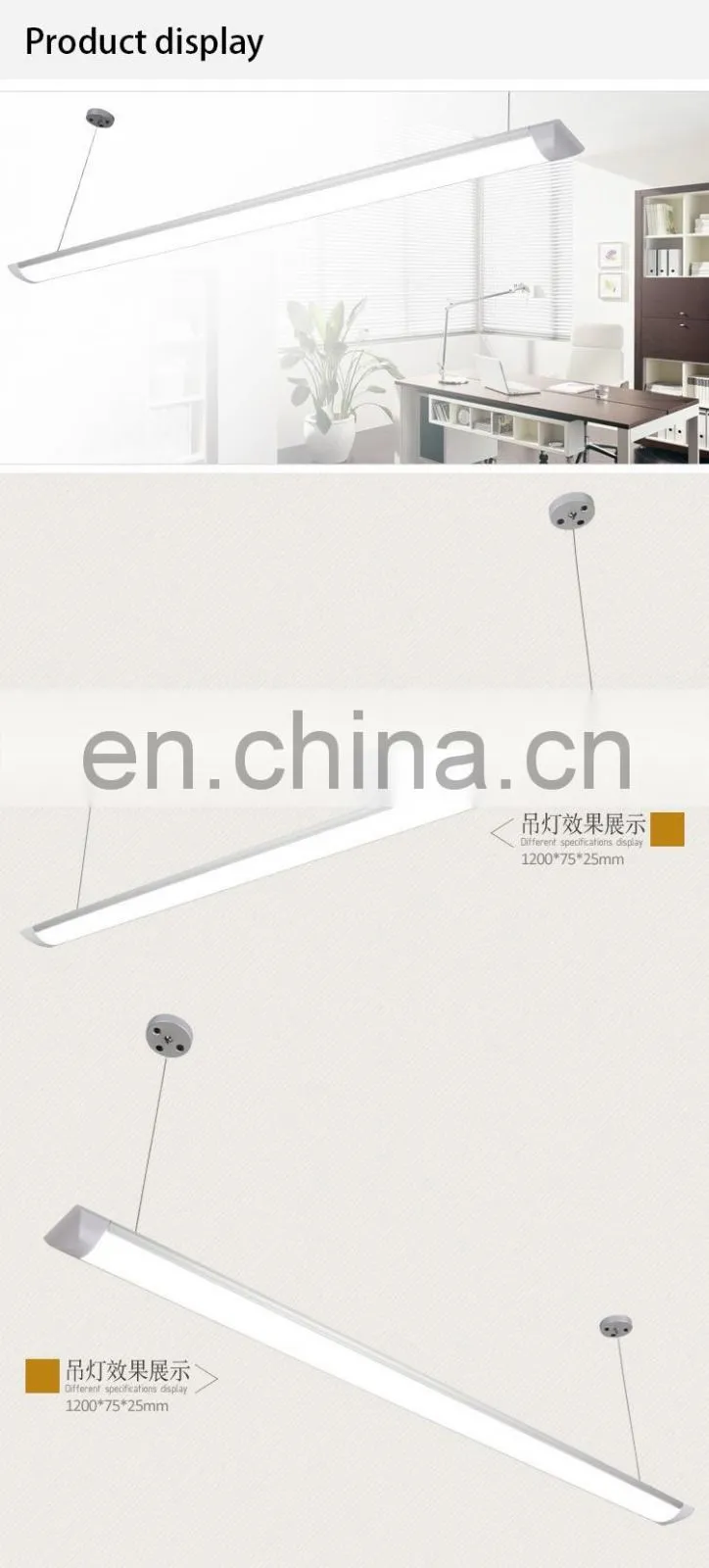 18W Industrial modern strip shaped ceiling light silver office hanging indoor lamp