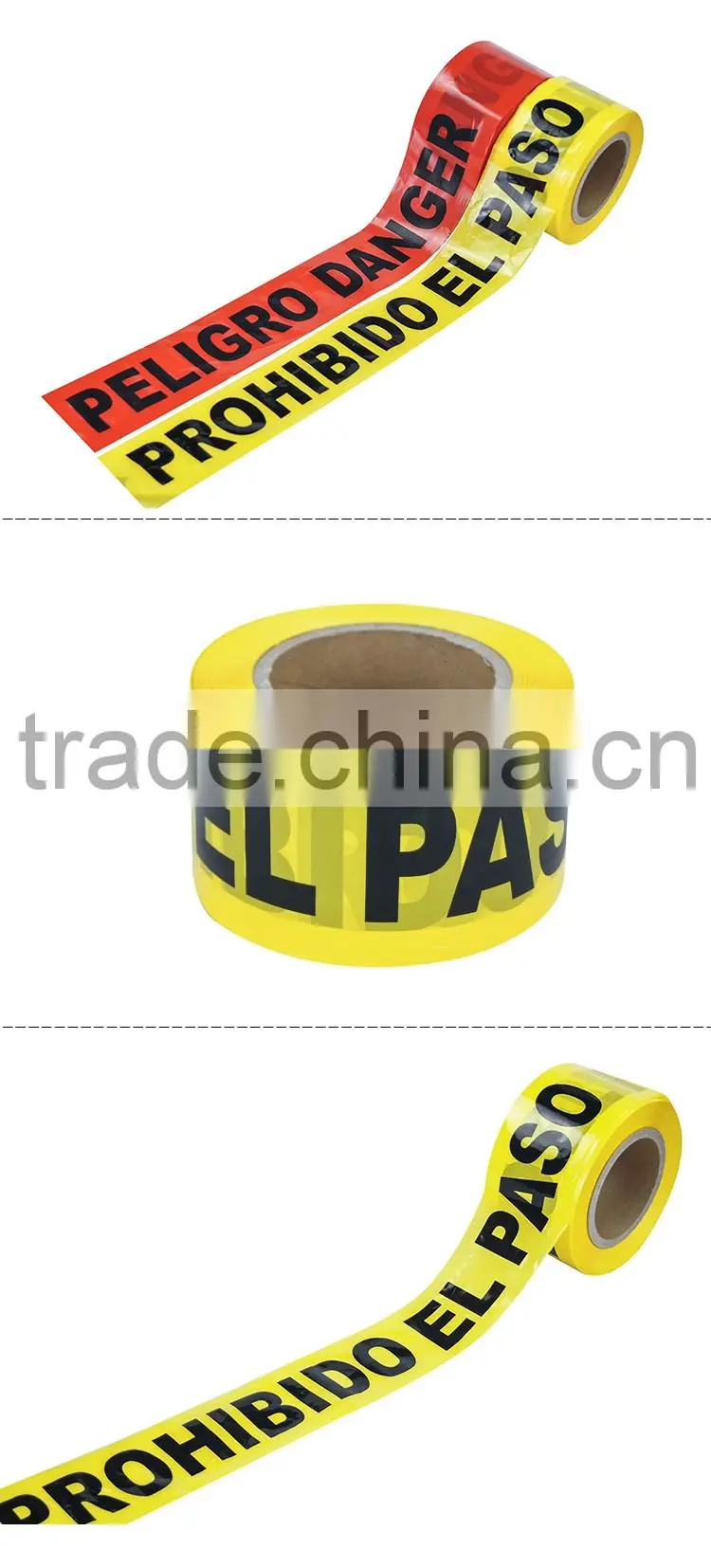 Low factory price non adhesive Hazard Warning Tape with word Prohibido el Paso OP013-14