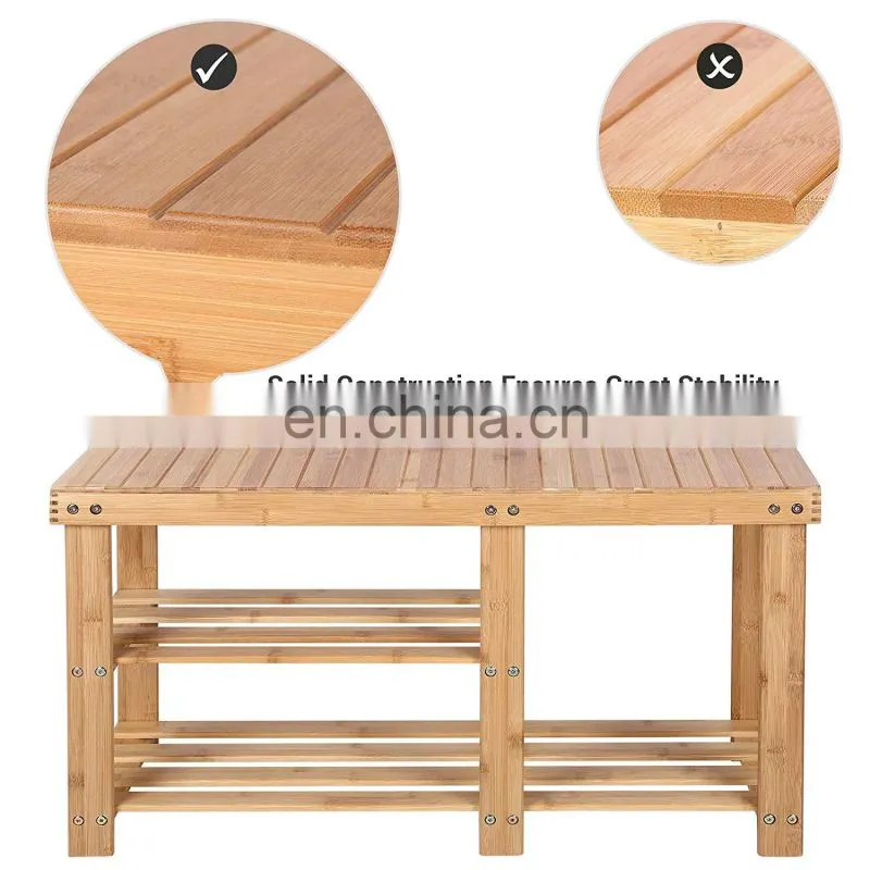 Morden living room 3 tier bamboo wood shoe bench rack