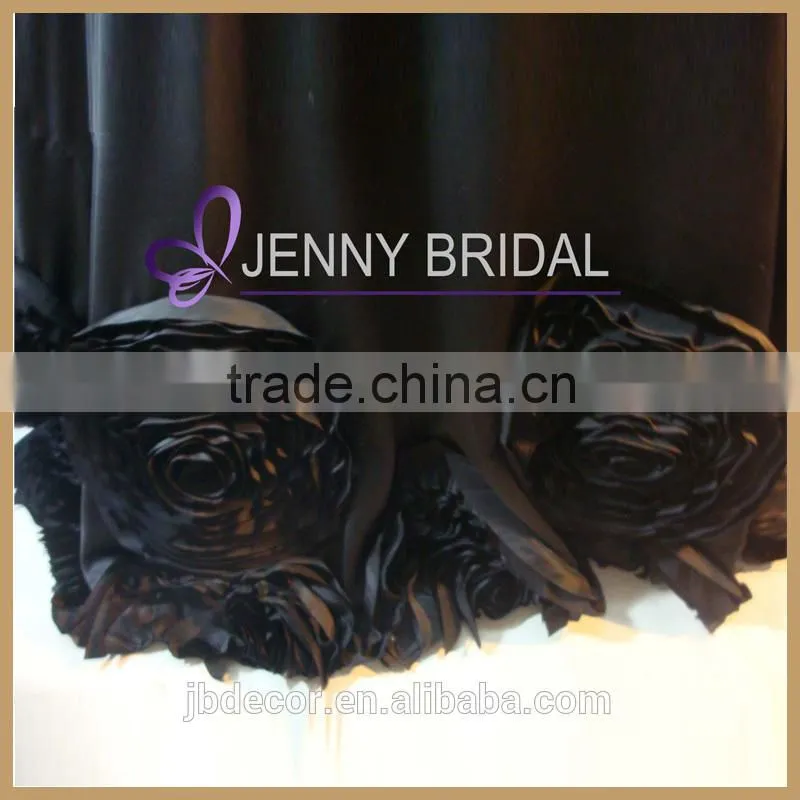 TC107G with flower black rosette satin 132" round table cloth