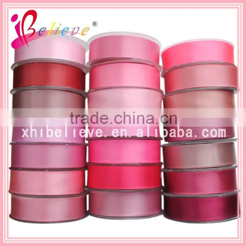 Pink tone polyester satin solid ribbon wholesale pre made ribbons ornaments