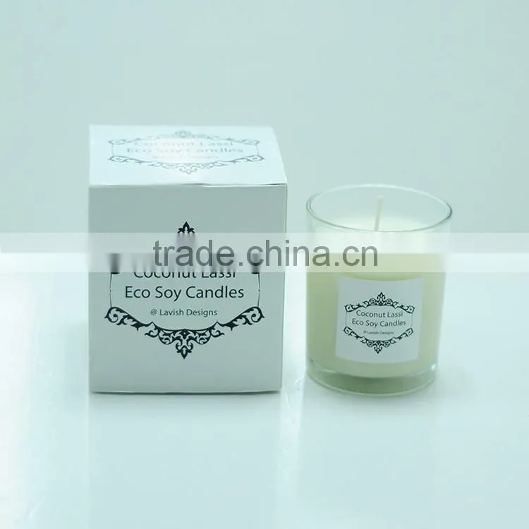 Personalized scented natural soy wax candle in glass jar can custom sticker ,printing logo and packaging box and glass jar size
