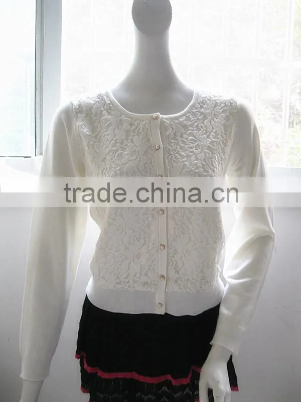 Pure color sweater coat lady flocking stitching knitted sweet cardigan
