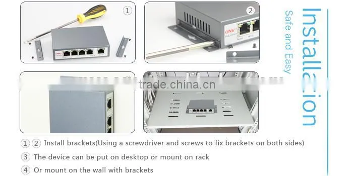 10/100M 4 port poe switch for IP camera 48V 802.3af