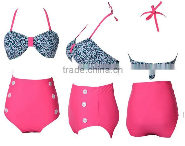 Blue leopard pattern swimwear for mature women