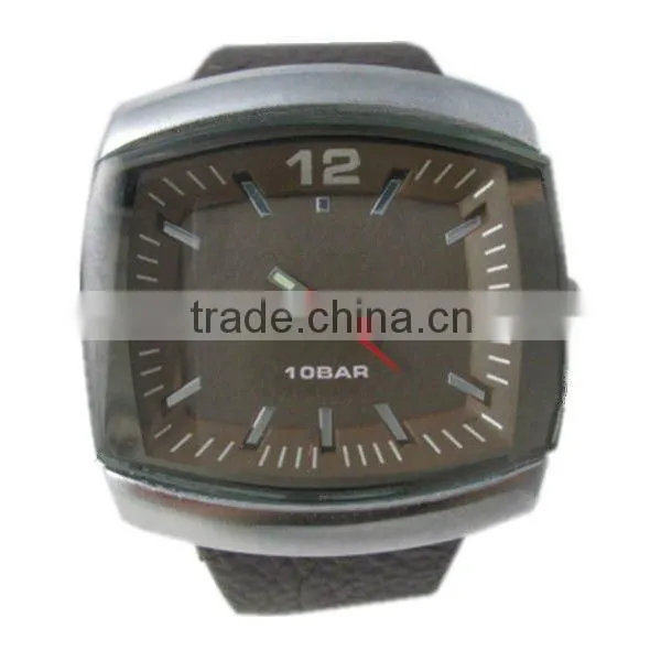 popuar cool leather band quartz logo men watch