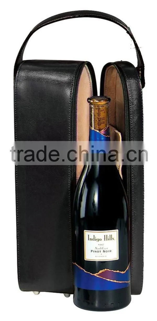 Top Grade PU Leather single wine bottle holder with hand strap