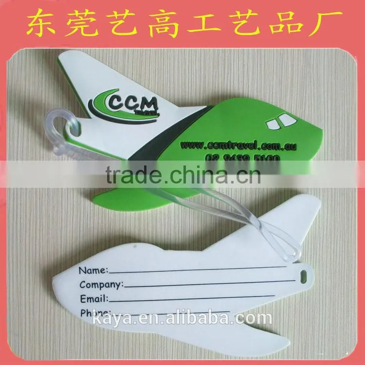 Soft PVC cartoon airplane luggage tag for tourists novelty