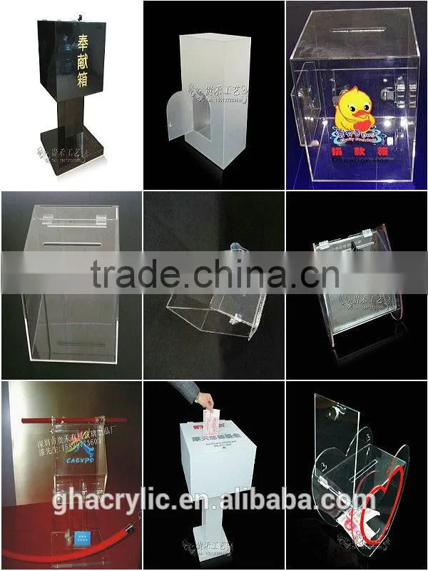 GH-RJ004 Hot sale Clear donation box with Lock ,high polished acrylic donation box