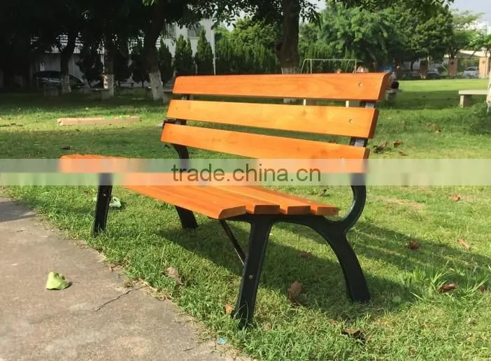 Contemporary Modern Wooden Outdoor Furniture Garden Patio Park Long Bench Chair with Cast Wrought Iron Legs Ends