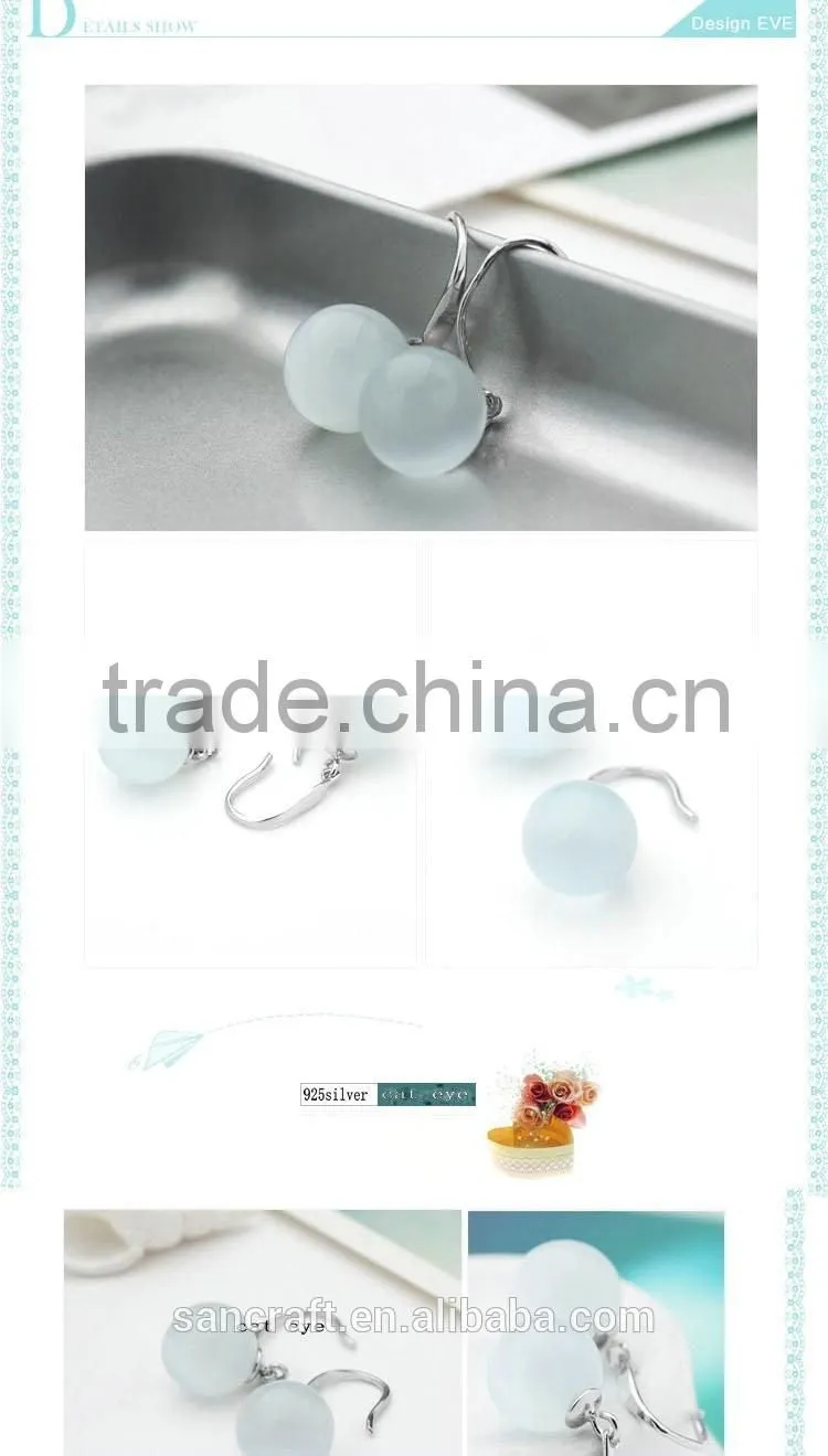 Wholesale 925 Sterling Silver Earrings Women Ladies cat eye Stud Earrings High Quality New Fashion