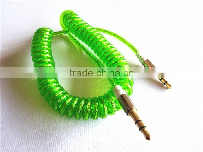 flexible dc3.5m to dc3.5m spiral metal transperant cable extend stereo audio aux cable