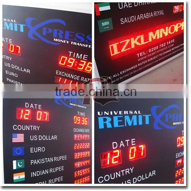 Wall Mouted Aluminum Fram LED Electronic currency exhange rate display board for Bank
