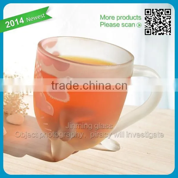 Cat Shape Cartoon Glass Mug Children Favor Milk Glass Cup Safety Handle Cat Cartoon Mug