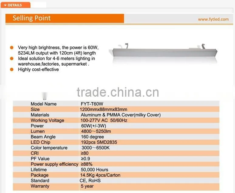 High bay fixture 60W led tube light IP65