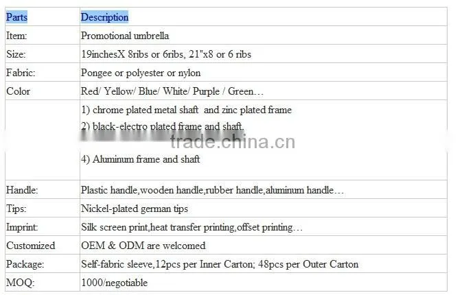 China Umbrella Advertising Light Weight Aluminum Shaft Folded Umbrella