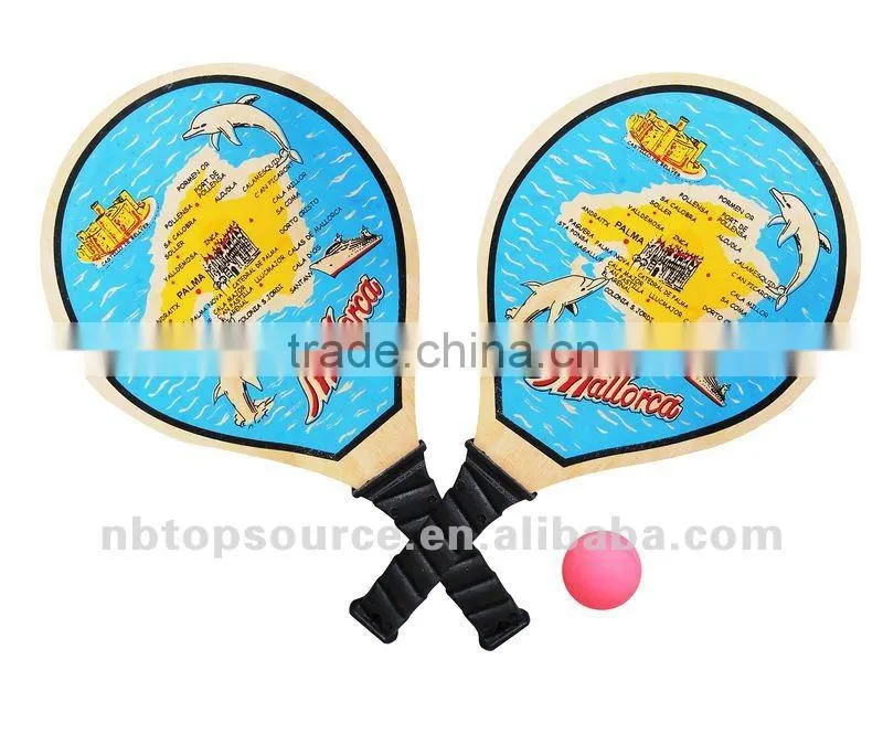 Hot Sale Mini Cheap Portable Wooden School Kids Tennis Game Cartoon Beach Racket Set with Ball for promotion