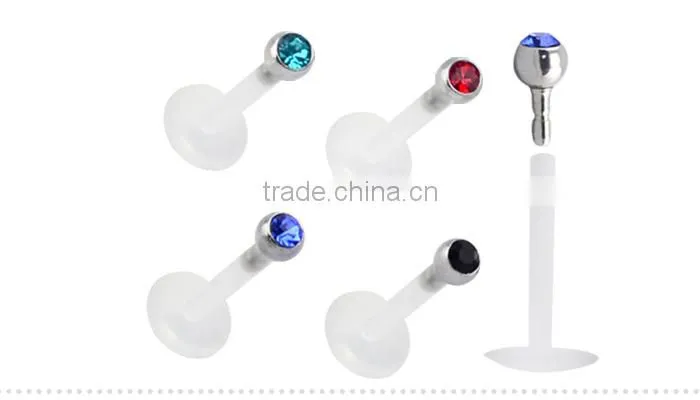 Crystal plastic bioflex labret piercing jewelry