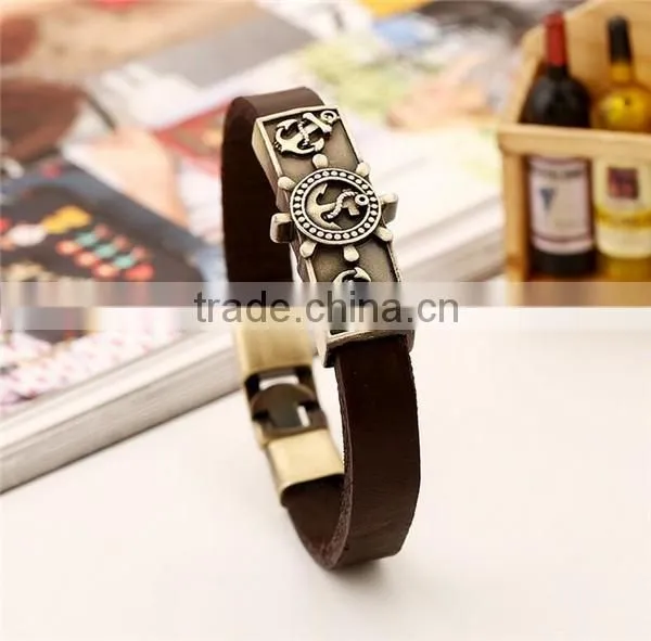 New design mens leather anchor bracelet/anchor bracelet men