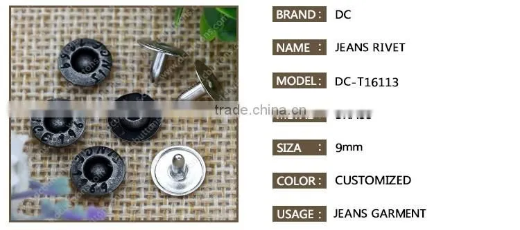 Fahion brass custom logo metal button jacket accessory jeans rivet