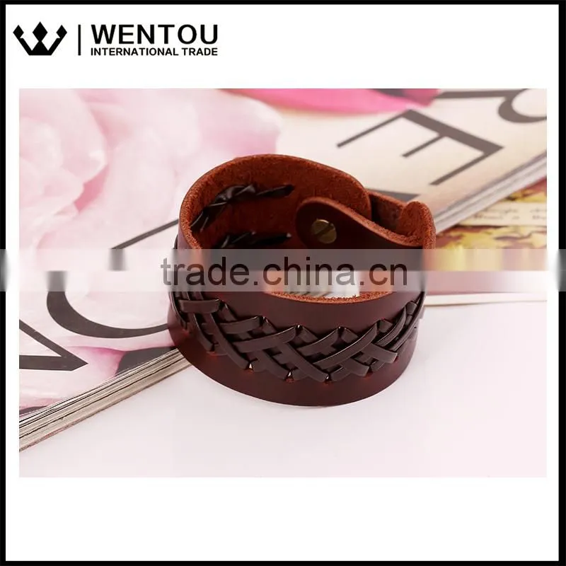 Wholesale Men Vintage Leather Bracelet with One Buckle Wristband Cuff Bangle