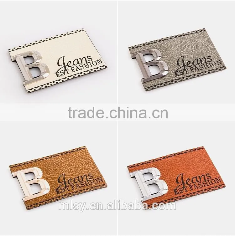 Personalized metal logo fashion style embroidery patch for hats embossed fake leather patch
