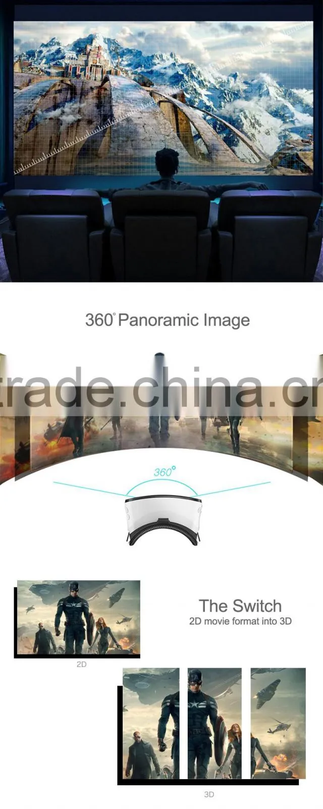 2016 New VR Headset, All in One VR 3D Glasses with Quad core CPU 2GB RAM 16GB Flash Android 4.4 OS 4000mA Lithium Battery