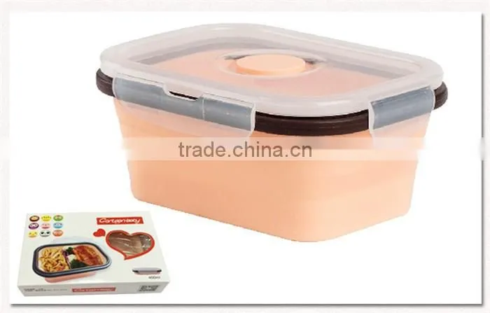 Reusable silicone folding lunch box Silicone Collapsible single Compartment Lunch Container Box silicone folding lunch box