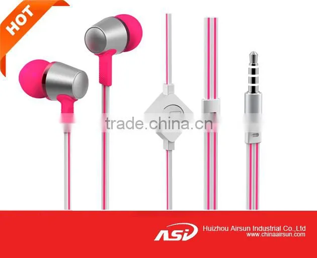 Mobile Phone Metal Earphone With Flat Cable
