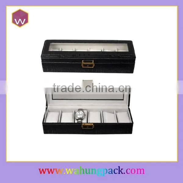 Luxury Acrylic Window Black Leather Watch Storage Box WH-1756