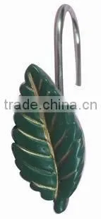 plant design shower curtain with12 pcs decorative resin hooks