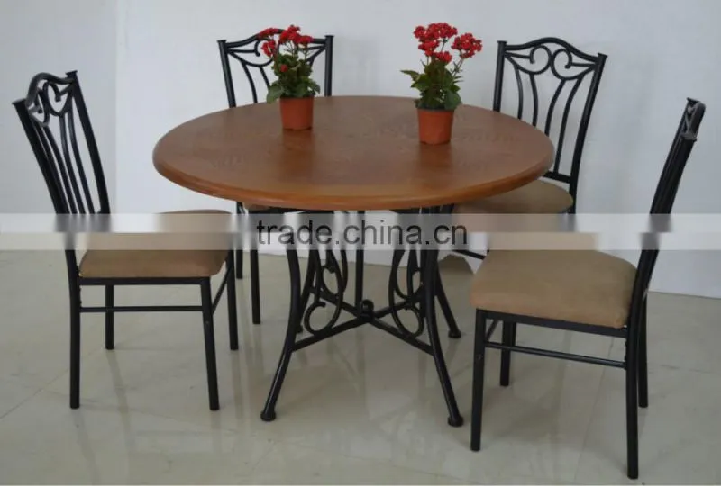 modern metal wood and lether dining table and chairs 1+4 sets
