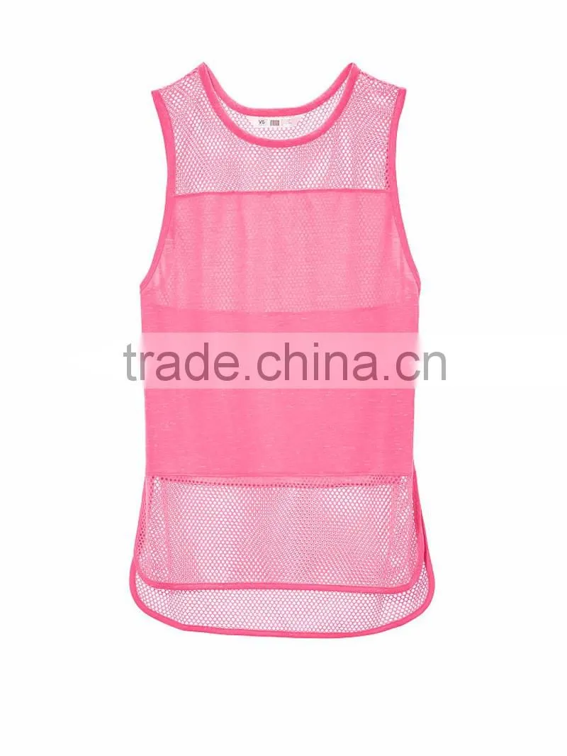 Wholesale fitness activewear women's mesh tank top sexy t shirt