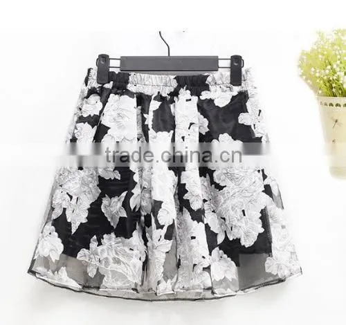 New Fashion Lady Elegant Women's High Elastic Waist Mini Pleated Puff Floral Printed Short Skirt