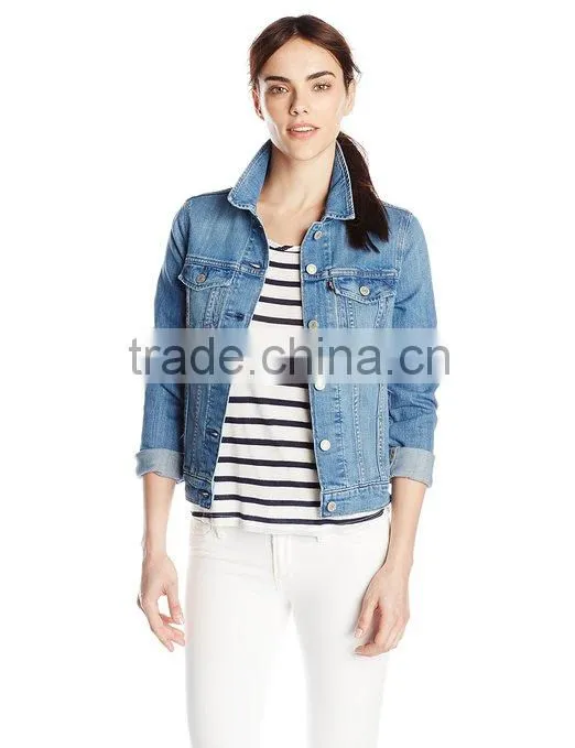 Women's plain Denim Classic Trucker Jacket