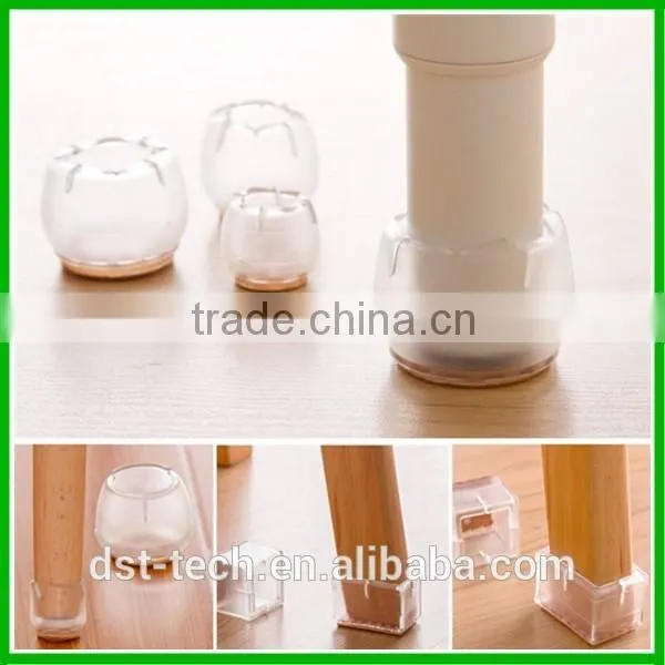 Transprent Soft rubber round table chair leg floor protectors with felt
