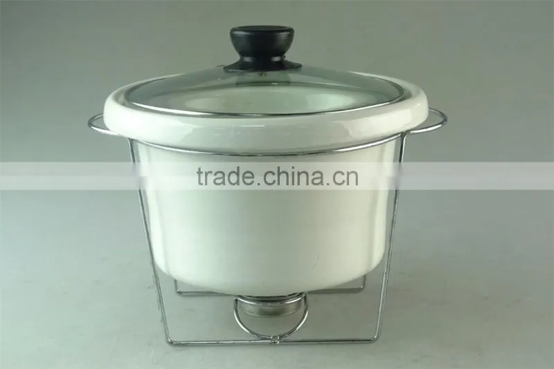plain white ceramic pots , white ceramic soup tureen with lid , Ceramic stew pot with iron stand