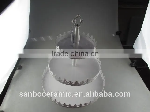 Wedding Cake Stand White Antique Style Cake Plate Three Tier with Lace Design, Iron Cake Stand