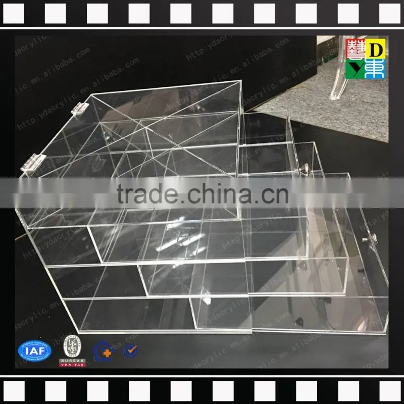 2016 clear Acrylic Makeup Organizer Diamond Handle, Acrylic Makeup Drawer Box, Flip Cover Acrylic Cosmetic Storage Boxes