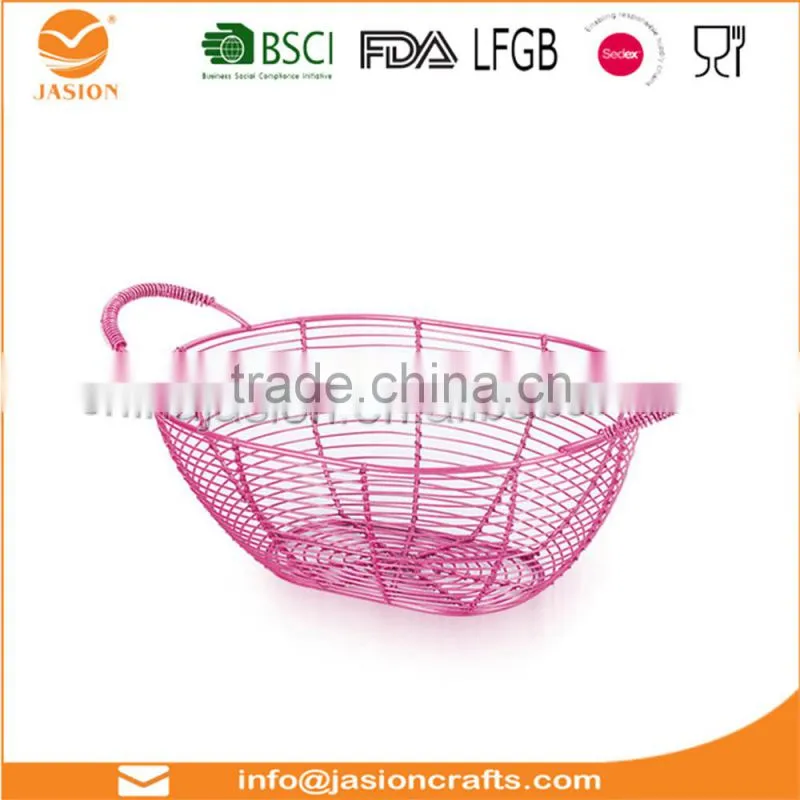 Oval Wire Baskets garlic fruit Storage Rustic Trugs Wood Handle Eggs basket