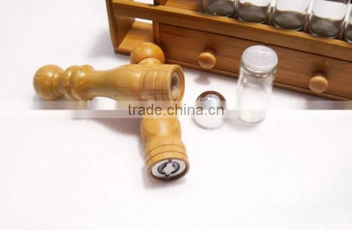 Functional kitchen bamboo spice rack with glass spice jar