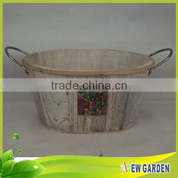 French Style Decorative Big Elegant Delicate Round Rustic Wood Flower Pot