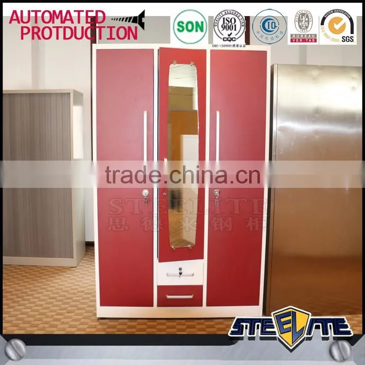 Metal locker wardrobe two doors steel locker with mirror