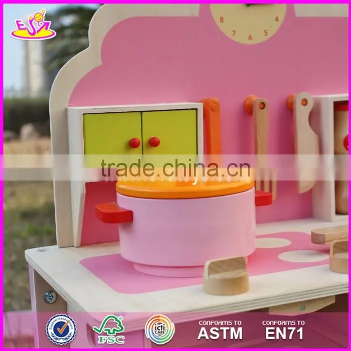 2017 New design pretend play pink wooden girls kitchen toys W10C150