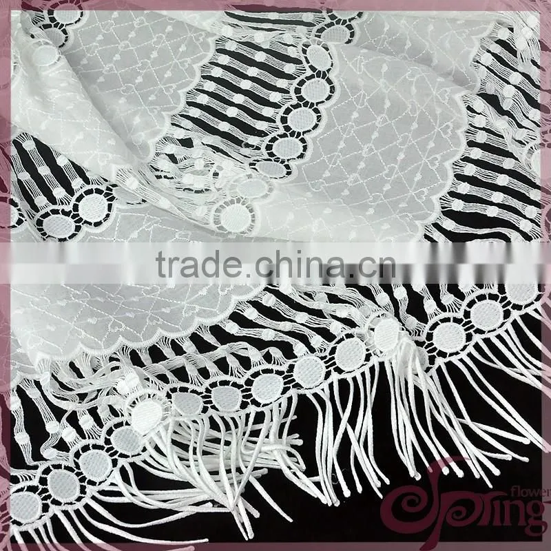 Hollow-out graceful embroidery design tassel fringe cotton fabric lace