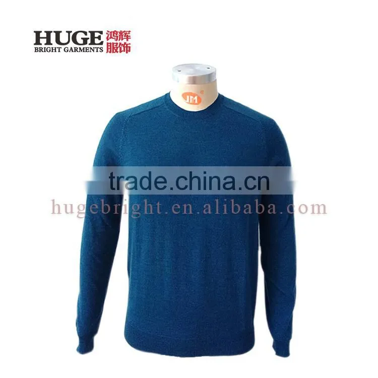 Normal Long Sleeve Round Neck 100% Merio Male Sweater Wool