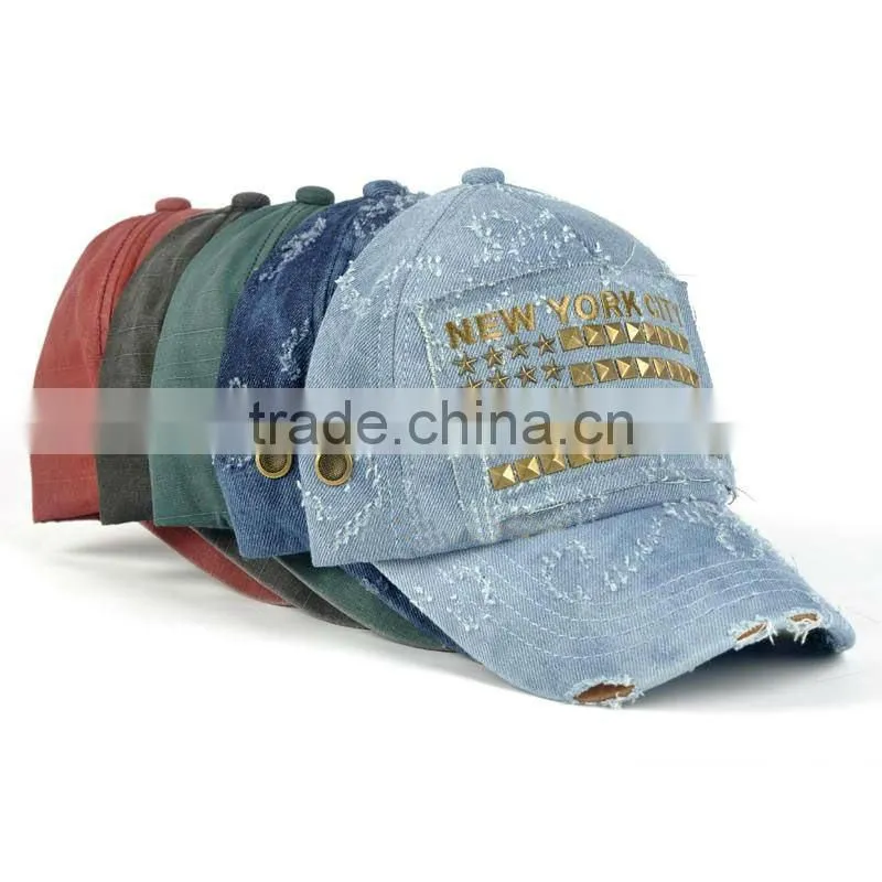 wash jean baseball cap with rivet on the front