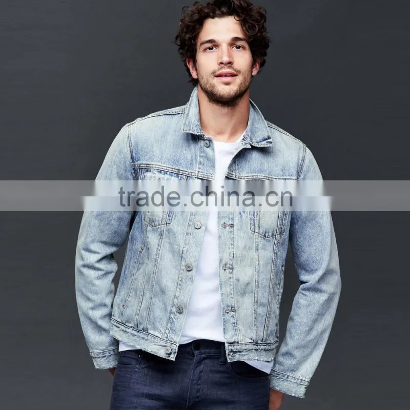 classic light blue vintage denim jacket for men custom printed